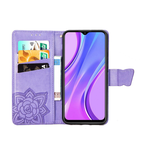 Cu clapetă pentru Xiaomi Redmi 9, Butterfly, violet
