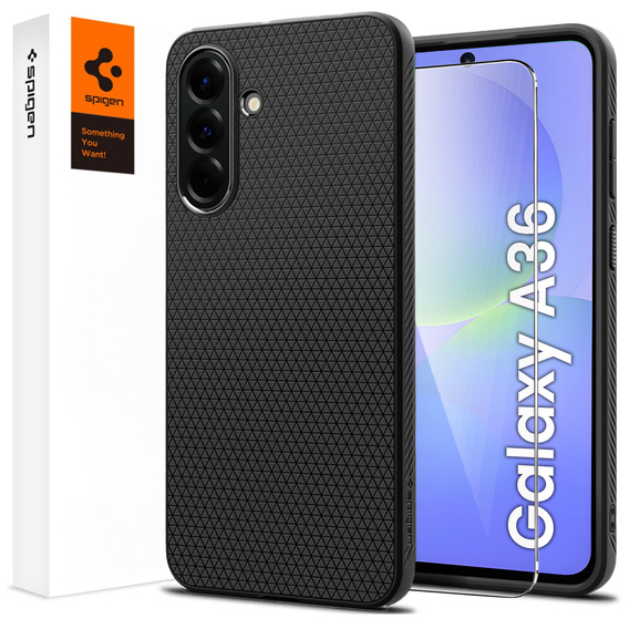 Carcasa Spigen pentru Samsung Galaxy A36 5G, Liquid Air, negru + 9H Tempered Glass