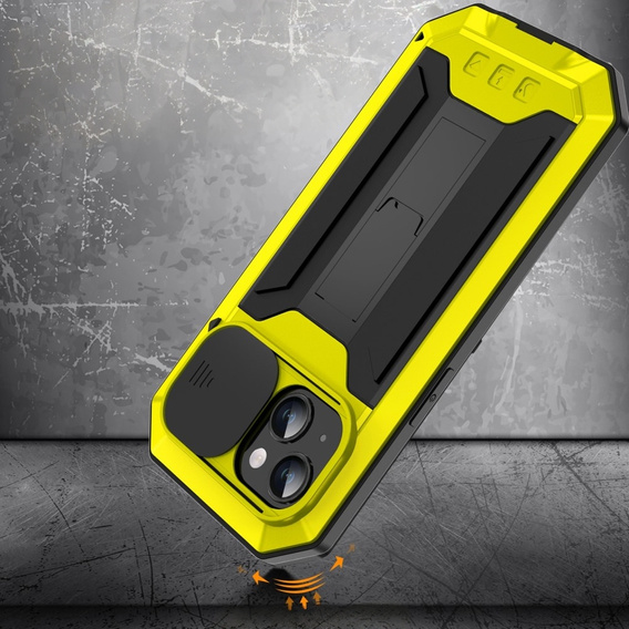 Husă pentru iPhone 15, R-JUST CamShield Slide, armată, galben / negru