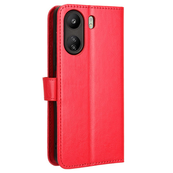 Cu clapetă pentru Xiaomi Redmi 13C / Poco C65, Crazy Horse Wallet, roșu