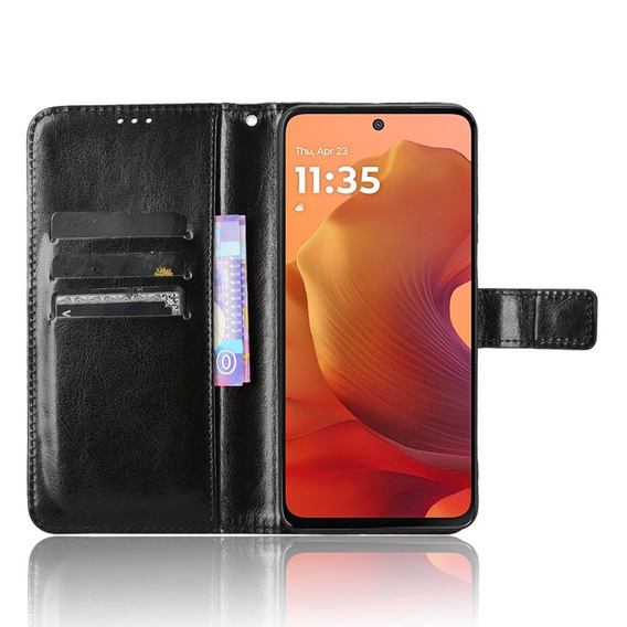 Cu clapetă pentru Motorola Moto G15 / Motorola Moto G15 Power, Crazy Horse Wallet, negru