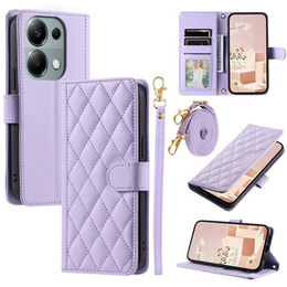 Husă cu clapetă pentru Xiaomi Redmi Note 13 Pro 4G / Xiaomi Redmi Note 14S / Xiaomi Poco M6 Pro 4G, Rhombus Crossbody Leather, violet