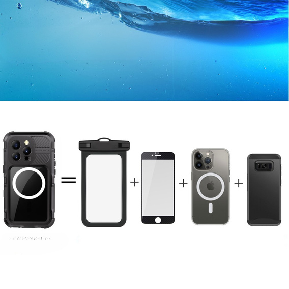 Carcasă impermeabilă IP68 pentru iPhone 16 Pro, SHELLBOX MagSafe, negru