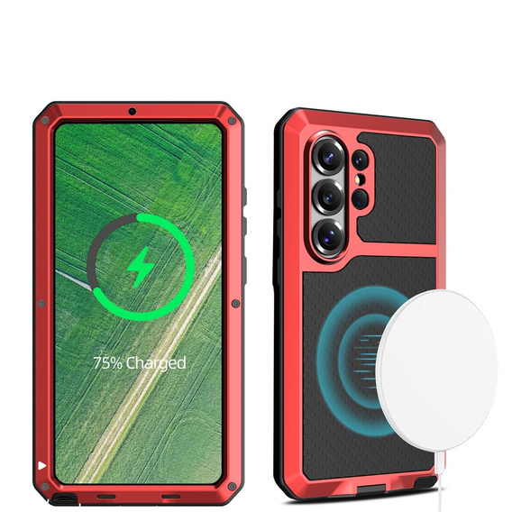 Husă blindată cu sticlă încorporată pentru Samsung Galaxy S26 Ultra, roșie