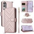 Carcasă cu clapetă pentru Samsung Galaxy S25 Edge, Crossbody Leather Wallet, roz