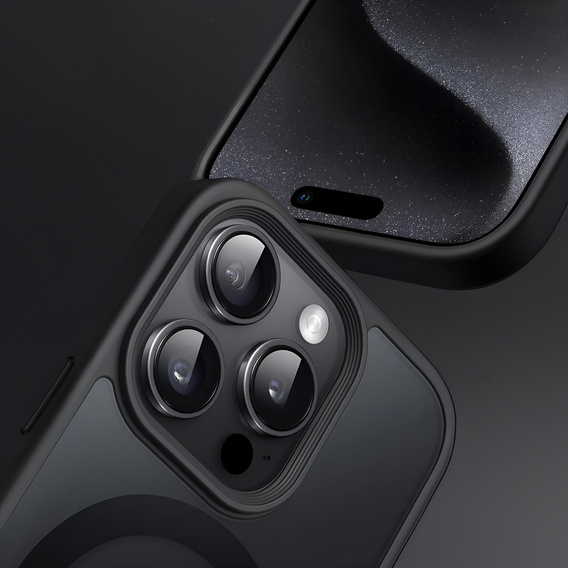 Husă pentru iPhone 15 Pro Max, pentru MagSafe, ERBORD Matt Case, negru + sticlă pentru ecran