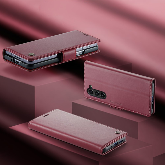 Husa cu clapetă CASEME pentru Samsung Galaxy Z Fold6 5G, Litchi Wallet, roșu