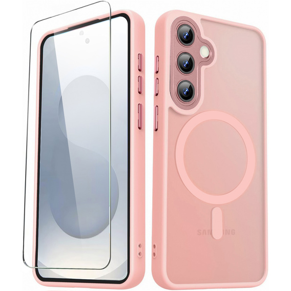 Husă pentru Samsung Galaxy S25, pentru MagSafe, ERBORD Matt Case, roz + sticlă pentru ecran