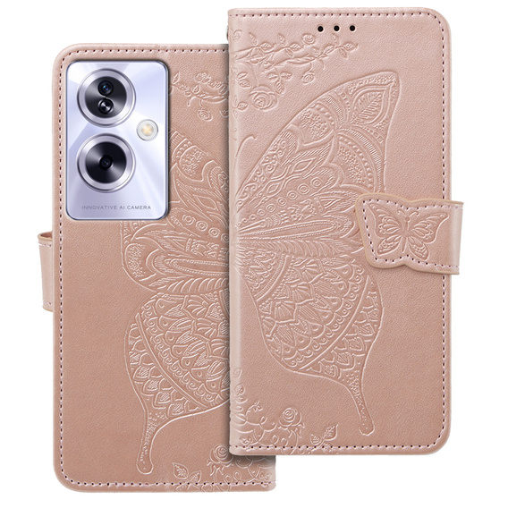 Cu clapetă pentru Oppo A79 5G, Butterfly, roz rose gold