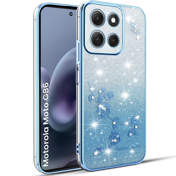 Husă pentru Motorola Moto G86 5G, Glitter Flower, albastru