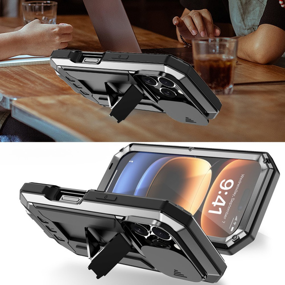 Husă pentru iPhone 16 Pro Max, R-JUST CamShield Slide, armată, negru