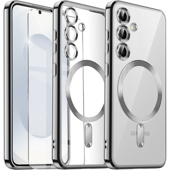 Husă pentru Samsung Galaxy S25, Electro MagSafe, de argint + Sticlă pentru ecran