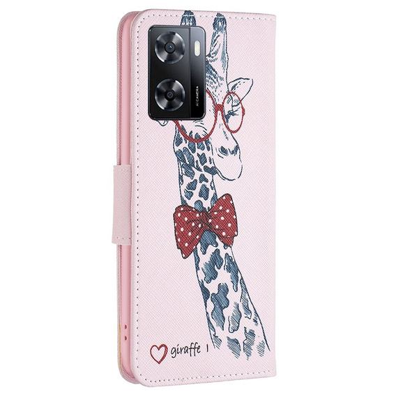 Cu clapetă pentru OPPO A57 / A57s, Wallet, giraffe, roz