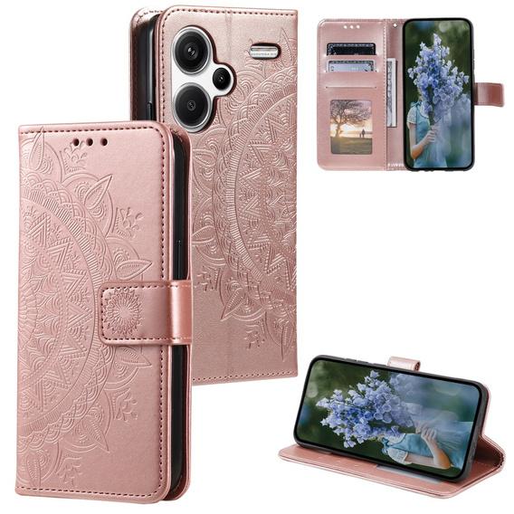 Cu clapetă pentru Xiaomi Redmi Note 13 Pro+, Mandala, roz rose gold
