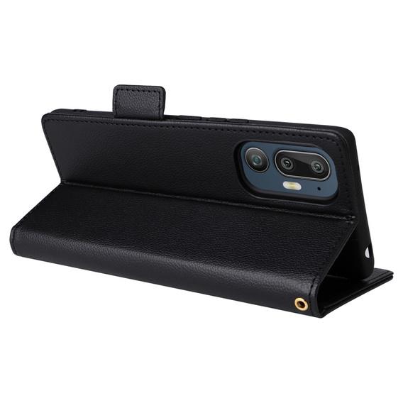 Huse pentru HTC U24 Pro 5G, Wallet Litchi Leather, negru