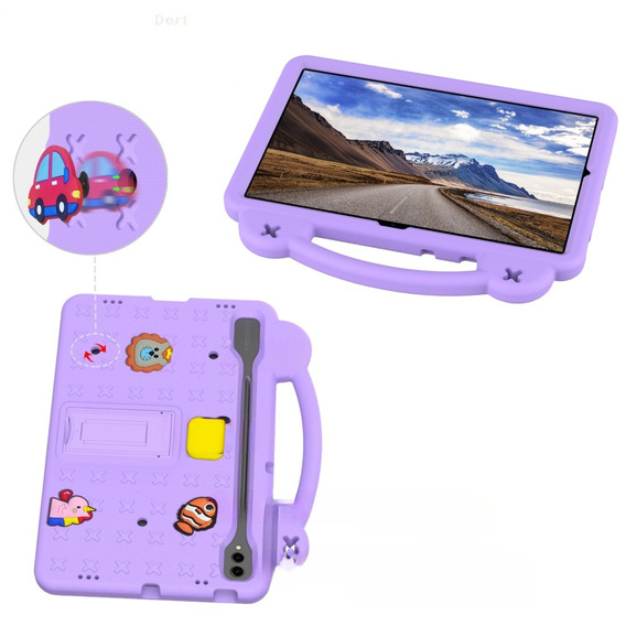 Husă pentru copii pentru Samsung Galaxy Tab S10+ Plus, Cute Patterns, cu suport, violet