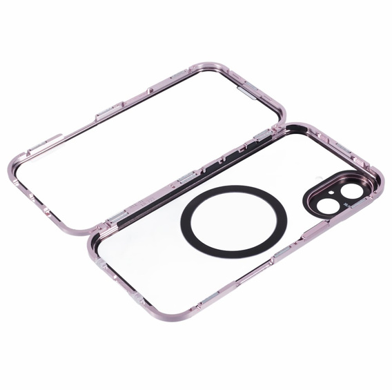 Carcasa Magnetic Dual Glass MagSafe pentru iPhone 16, roz rose gold