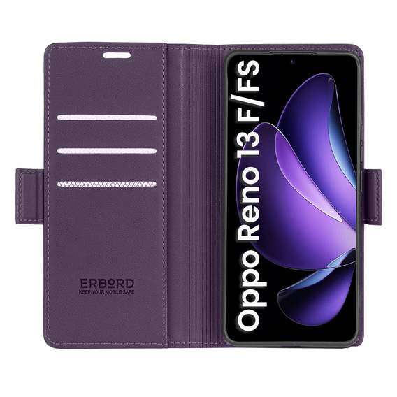 Husă pentru Oppo Reno 13F / Oppo Reno 13FS, ERBORD Glossy Litchi, portofel cu clapetă, violet