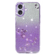 Husă pentru iPhone 16, Glitter Flower, violet