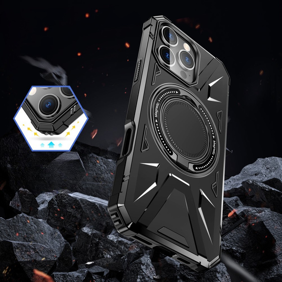 Carcasă pentru iPhone 16 Pro, blindată cu suport și placă pentru mâner, negru