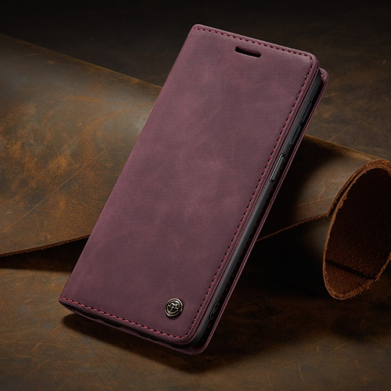 Husa CASEME pentru Xiaomi Redmi Note 10 / 10S, Leather Wallet Case, maroon