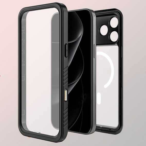 Carcasă Redpepper pentru iPhone 17 Pro Max, impermeabilă IP68, pentru MagSafe, transparentă cu laturi negre