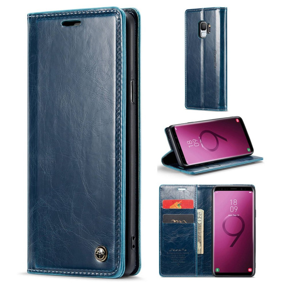 Carcasă flip CASEME pentru Samsung Galaxy S9, Waxy Textured, albastru