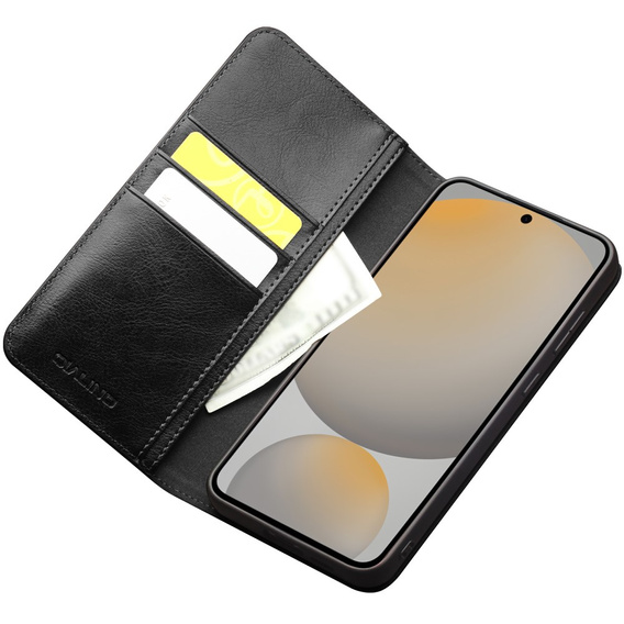 Carcasa flip pentru Samsung Galaxy S25 FE, QIALINO Leather Wallet, negru