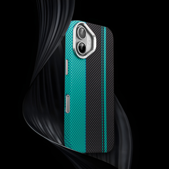 Carcasa pentru iPhone 16, Carbon Fiber MagSafe, negru / albastru