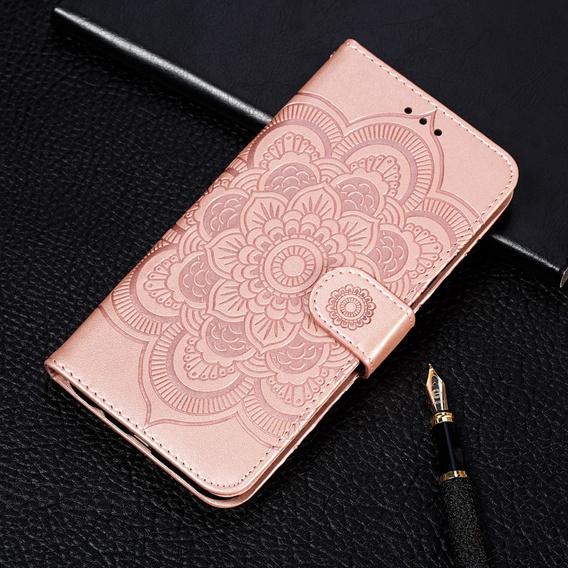 Cu clapetă pentru Xiaomi Redmi Note 9s/ 9 Pro, Mandala Flower, roz rose gold
