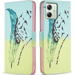 Cu clapetă pentru Motorola Moto G54 5G, Wallet, feather, albastru