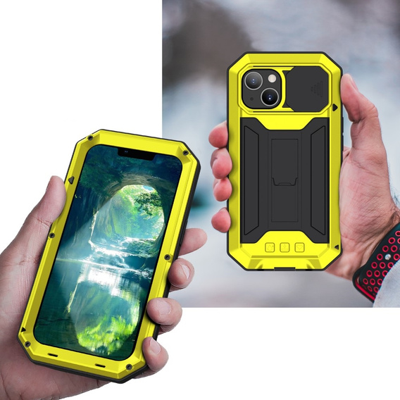Husă pentru iPhone 13, R-JUST CamShield Slide, armată, galben / negru