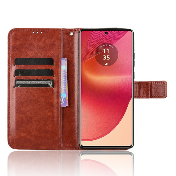 Cu clapetă pentru Motorola Edge 50 Fusion 5G, Crazy Horse Wallet, maro
