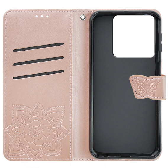 Cu clapetă pentru Xiaomi Poco X6 5G, Butterfly, roz rose gold
