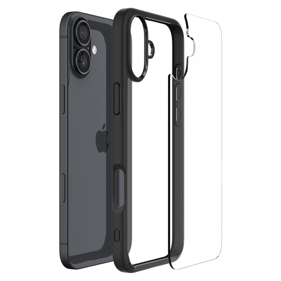 Carcasa Spigen pentru iPhone 16 Plus, Ultra Hybrid, negru + sticlă temperată 9H