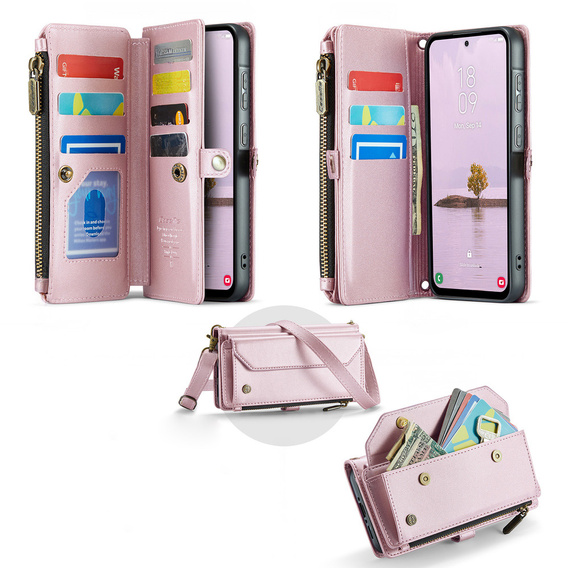 Husă de portofel cu închidere și curele pentru Samsung Galaxy A17 5G - roz