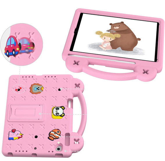 Husă pentru copii pentru iPad 9.7" 2018/2017 (6/5 gen.) / Pro 9.7" 2016, Cute Patterns, cu suport, roz