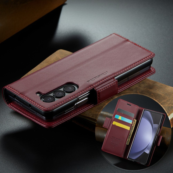 Husa cu clapetă CASEME pentru Samsung Galaxy Z Fold6 5G, Litchi Wallet, roșu