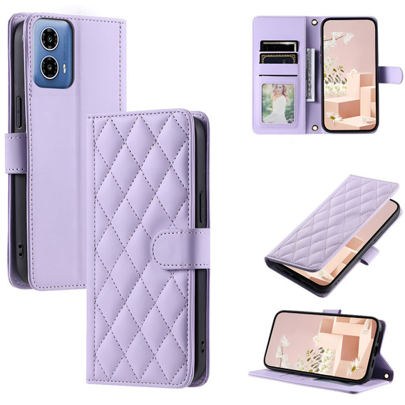 Husă cu clapetă pentru Motorola Moto G24 / G24 Power / G04, Rhombus Crossbody Leather, violet