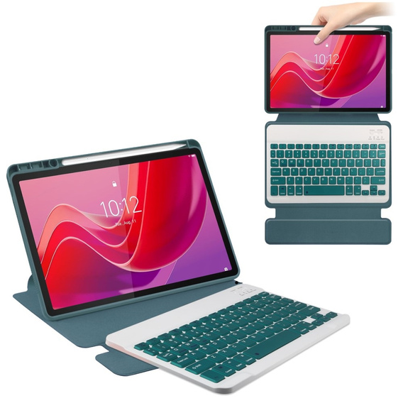 Husă pentru tastatură pentru Lenovo Tab M11, Rotary 360° Leather, verde închis