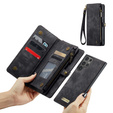 Husă CASEME pentru Samsung Galaxy S25 Ultra, Retro Leather Wallet, cu curea de umăr, negru