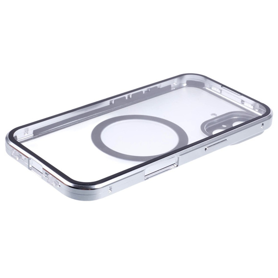 Carcasa Magnetic Dual Glass MagSafe pentru iPhone 16, de argint