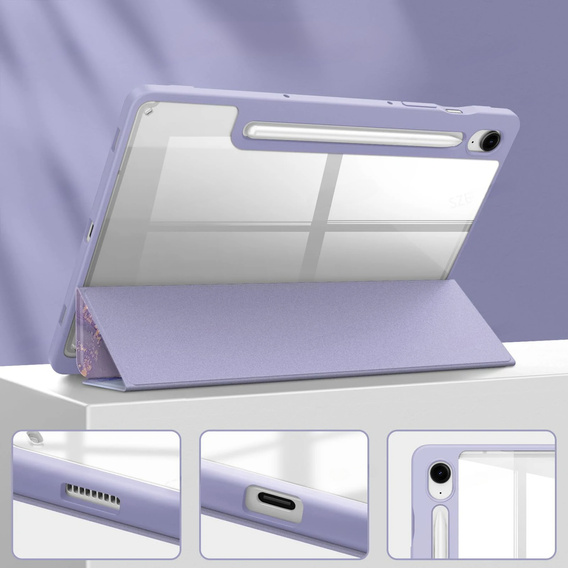 Husă pentru Samsung Galaxy Tab S10 Lite / S10 FE / S9 FE, Smartcase Hybrid, cu spațiu pentru stylus, Marble violet