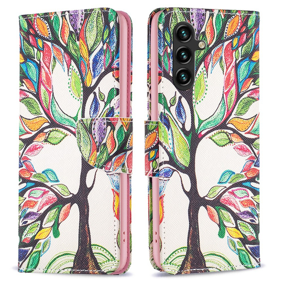 Cu clapetă pentru Samsung Galaxy A55 5G, Wallet, Tree of life, alb