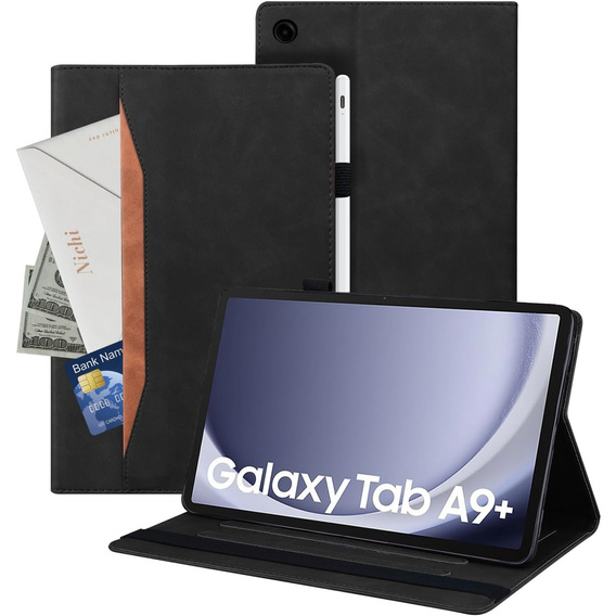 Husă pentru Samsung Galaxy Tab A9+, Classic, cu spațiu pentru stylus, negru