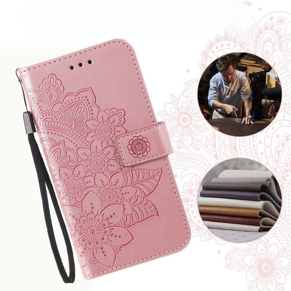 Cu clapetă pentru Samsung Galaxy A54 5G, Mandala Flower, roz rose gold
