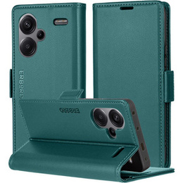 Husă pentru Xiaomi Redmi Note 13 Pro+, ERBORD Glossy Litchi, portofel cu clapetă, verde