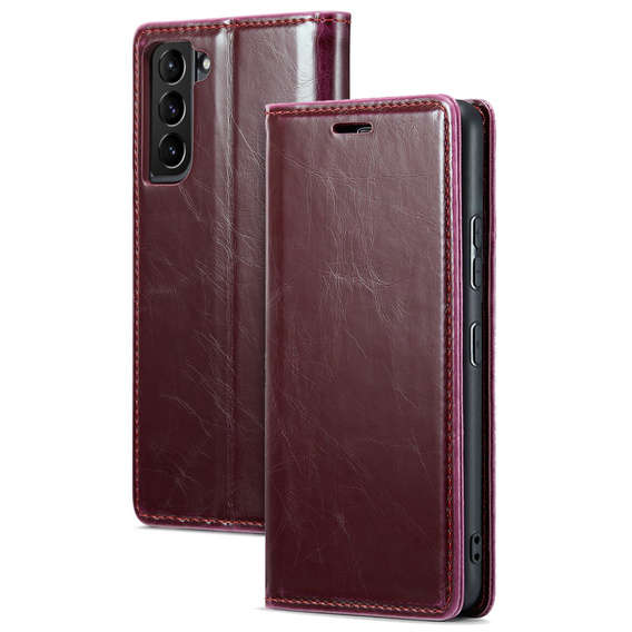 Cu clapetă pentru Samsung Galaxy S23, ERBORD Waxy Wallet, roșu