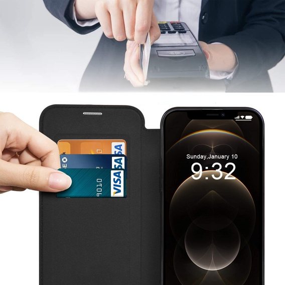 Cu clapetă pentru iPhone 12 Pro, RFID Wallet MagSafe CamShield, negru