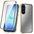 Carcasă pentru Samsung Galaxy A17 5G, Magnetic Dual Glass, transparentă cu laturi aurii